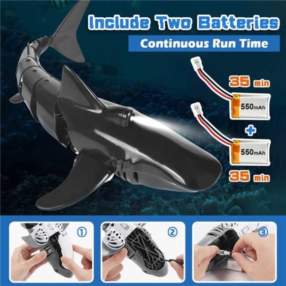2.4G Remote Control Shark Toy 1:18Scale High Simulation Shark Shark for Swimming - Picture 3 of 6
